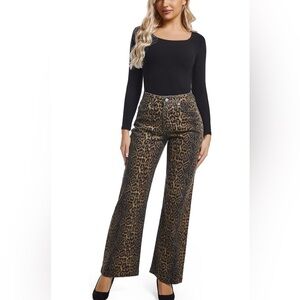 Wide Leg Leopard Print Jeans